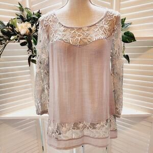 AREVE TIE BACK LACE TUNIC BLOUSE SIZE SMALL